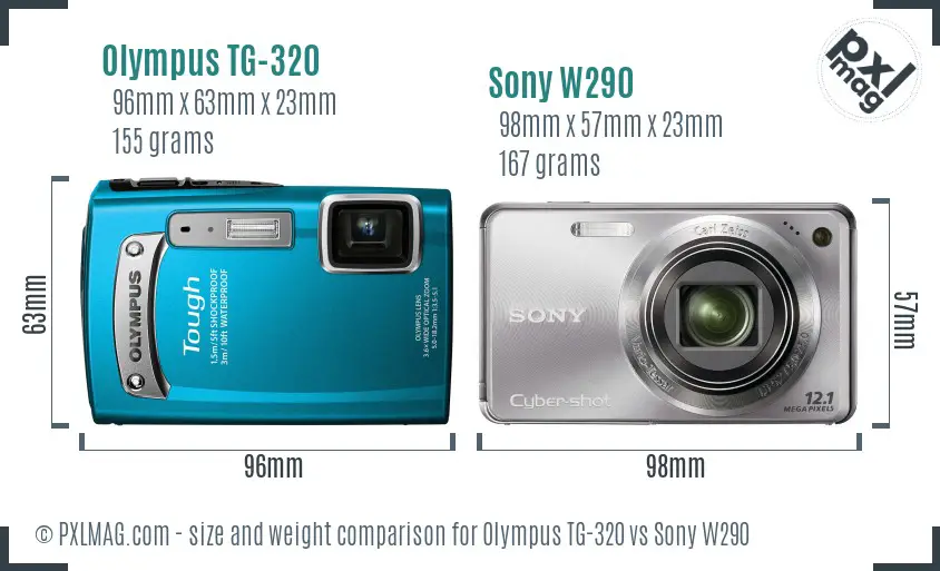 Olympus TG-320 vs Sony W290 size comparison Olympus TG-320 vs Sony W290 size comparison