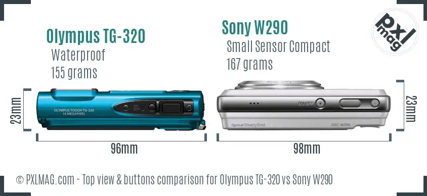 Olympus TG-320 vs Sony W290 top view buttons comparison Olympus TG-320 vs Sony W290 top view buttons comparison
