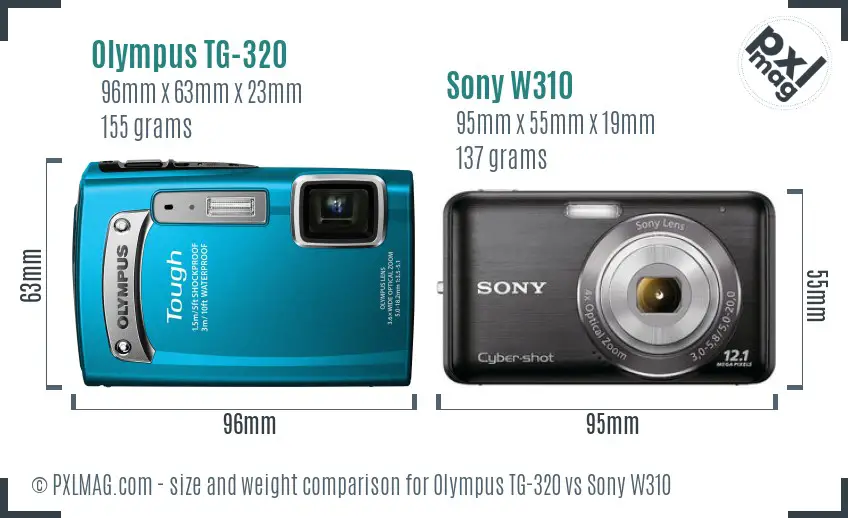 Olympus TG-320 vs Sony W310 size comparison