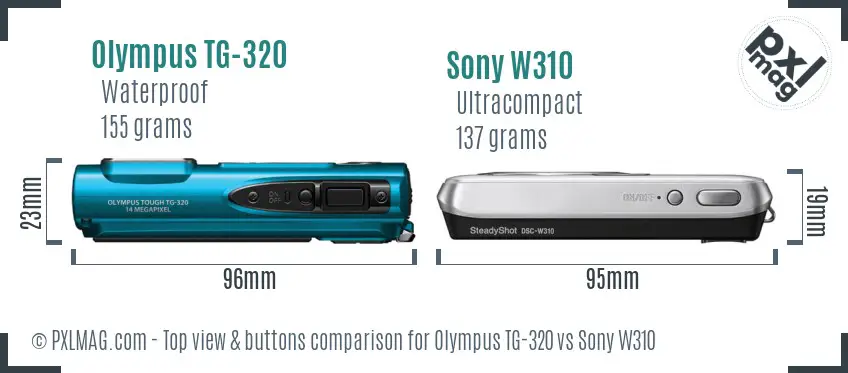 Olympus TG-320 vs Sony W310 top view buttons comparison