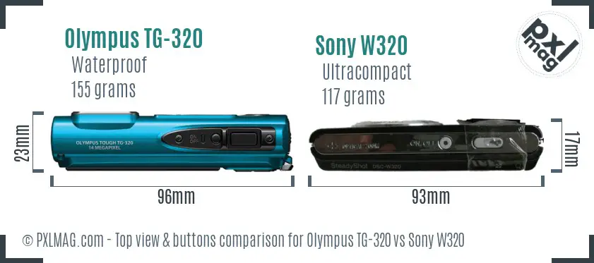 Olympus TG-320 vs Sony W320 top view buttons comparison