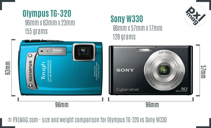 Olympus TG-320 vs Sony W330 size comparison