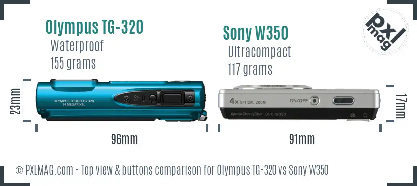 Olympus TG-320 vs Sony W350 top view buttons comparison Olympus TG-320 vs Sony W350 top view buttons comparison