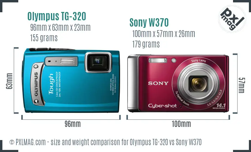 Olympus TG-320 vs Sony W370 size comparison