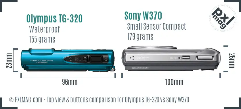 Olympus TG-320 vs Sony W370 top view buttons comparison