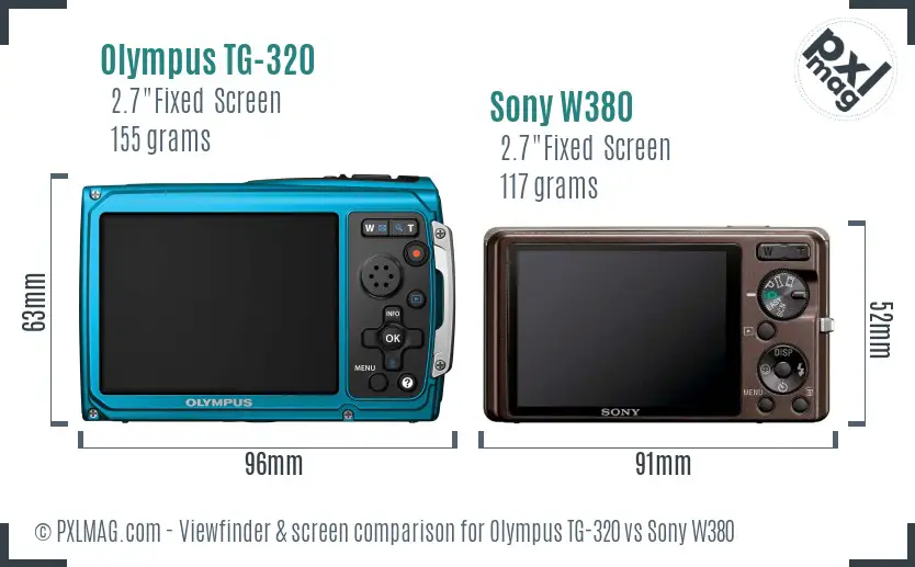 Olympus TG-320 vs Sony W380 Screen and Viewfinder comparison