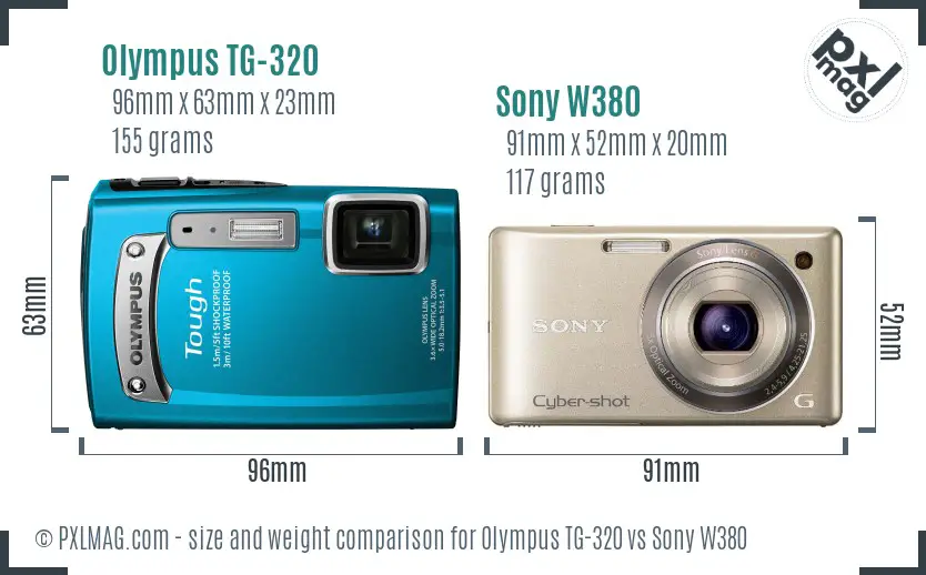 Olympus TG-320 vs Sony W380 size comparison