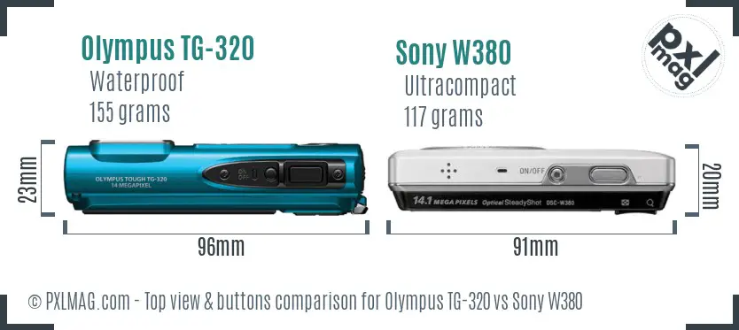 Olympus TG-320 vs Sony W380 top view buttons comparison