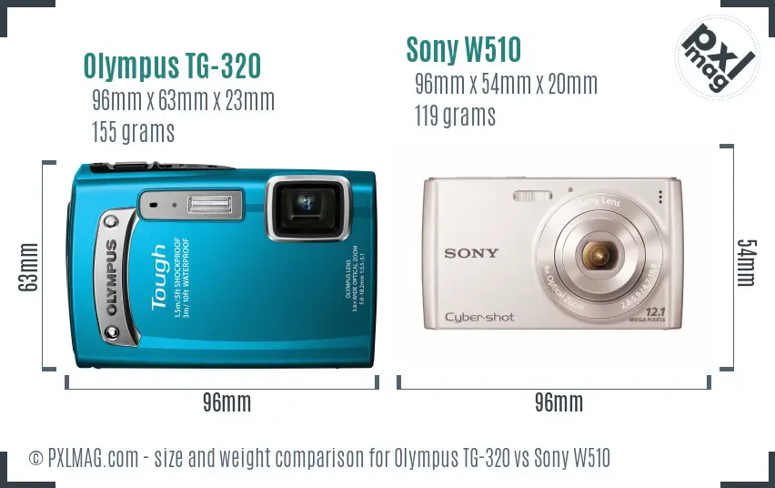 Olympus TG-320 vs Sony W510 size comparison