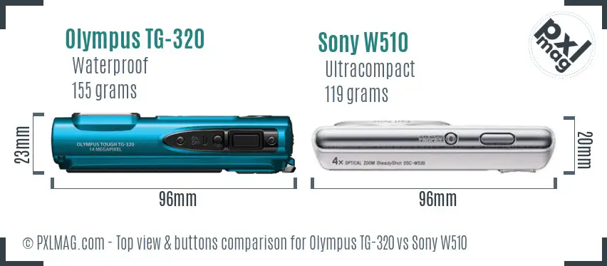 Olympus TG-320 vs Sony W510 top view buttons comparison