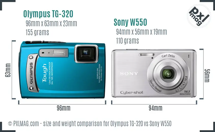 Olympus TG-320 vs Sony W550 size comparison