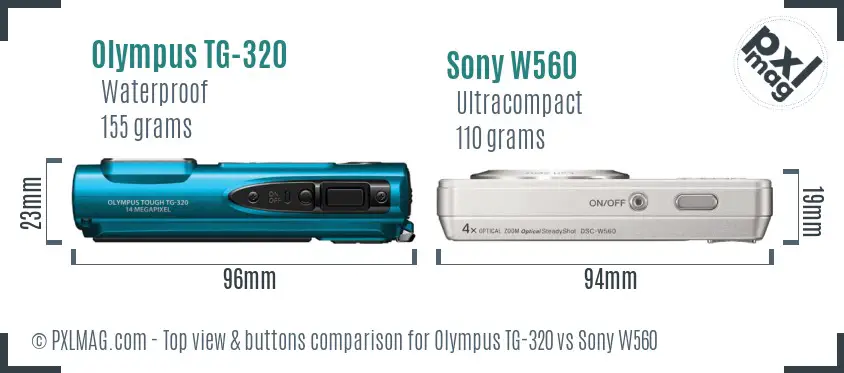Olympus TG-320 vs Sony W560 top view buttons comparison
