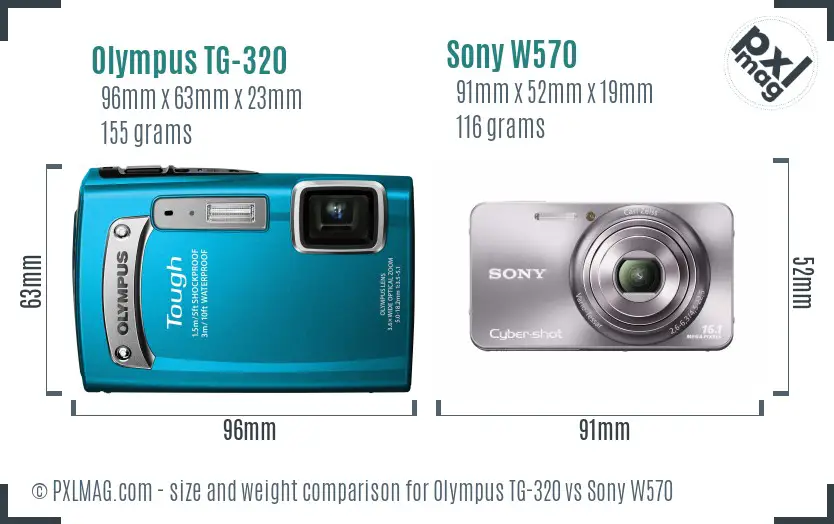 Olympus TG-320 vs Sony W570 size comparison