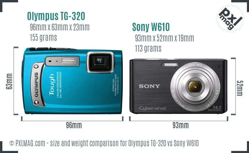 Olympus TG-320 vs Sony W610 size comparison