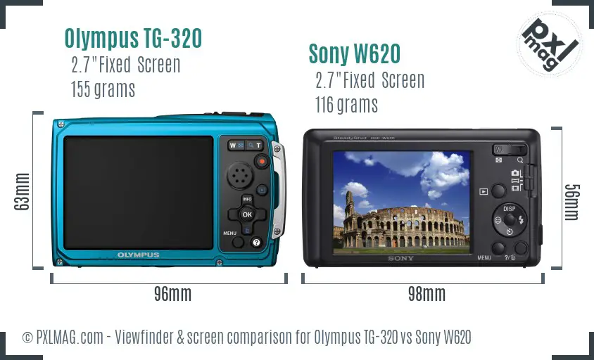 Olympus TG-320 vs Sony W620 Screen and Viewfinder comparison