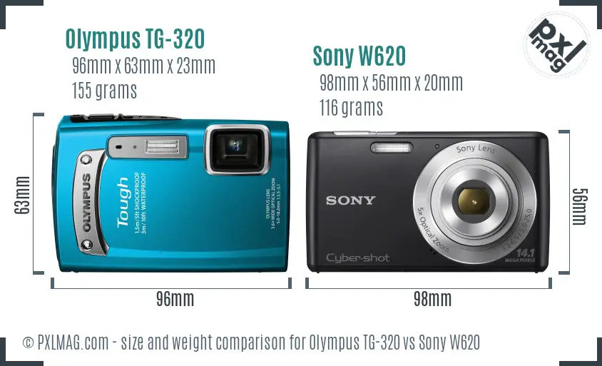 Olympus TG-320 vs Sony W620 size comparison
