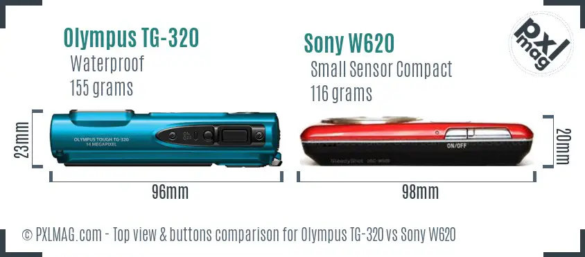 Olympus TG-320 vs Sony W620 top view buttons comparison