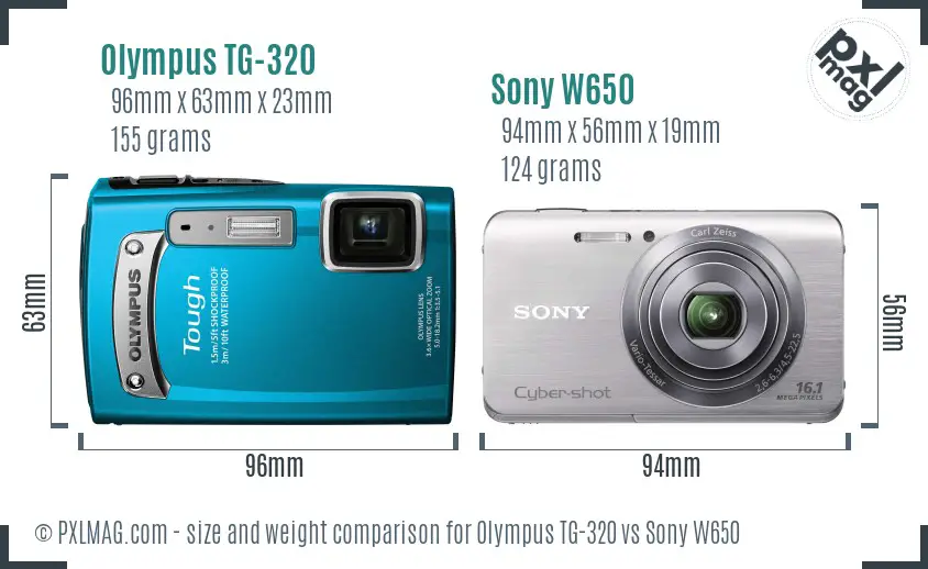 Olympus TG-320 vs Sony W650 size comparison