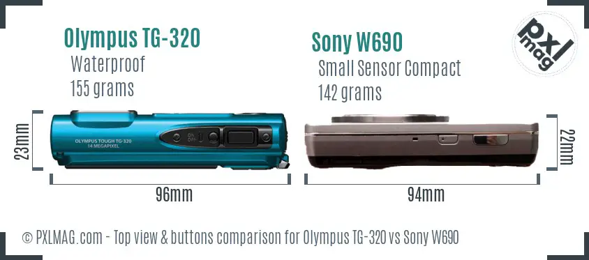 Olympus TG-320 vs Sony W690 top view buttons comparison