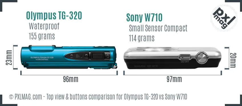 Olympus TG-320 vs Sony W710 top view buttons comparison