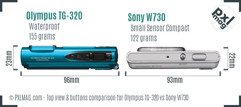 Olympus TG-320 vs Sony W730 top view buttons comparison