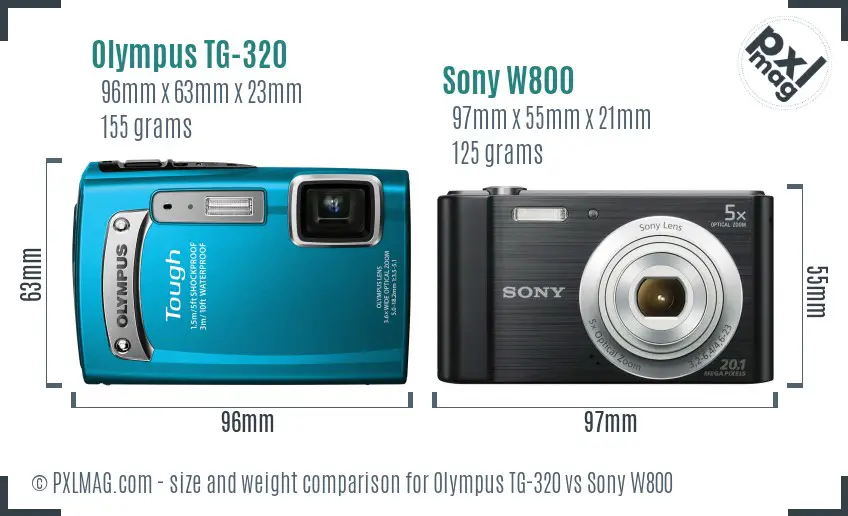 Olympus TG-320 vs Sony W800 size comparison