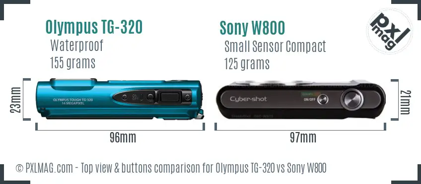 Olympus TG-320 vs Sony W800 top view buttons comparison