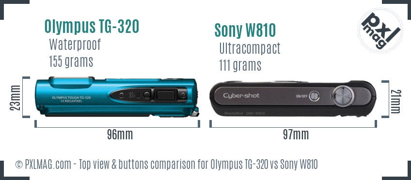 Olympus TG-320 vs Sony W810 top view buttons comparison