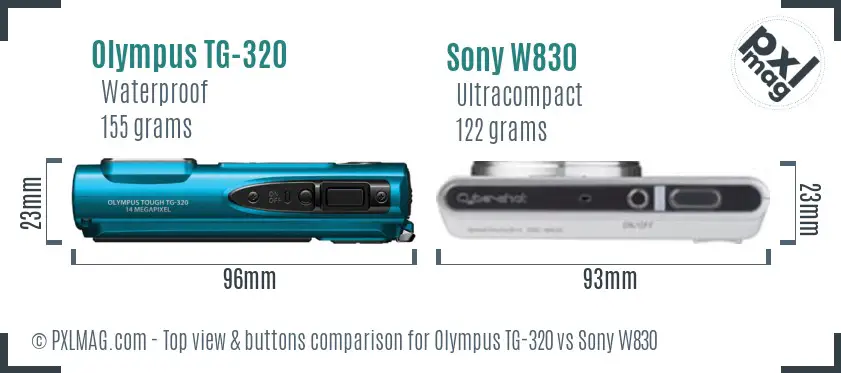 Olympus TG-320 vs Sony W830 top view buttons comparison