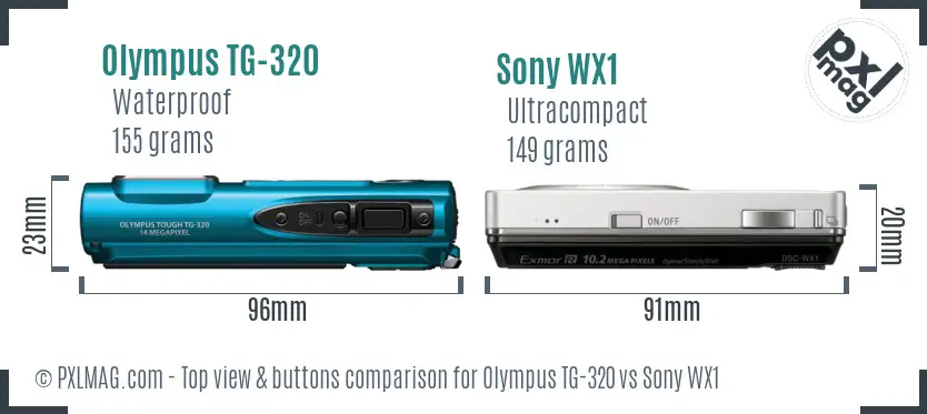 Olympus TG-320 vs Sony WX1 top view buttons comparison
