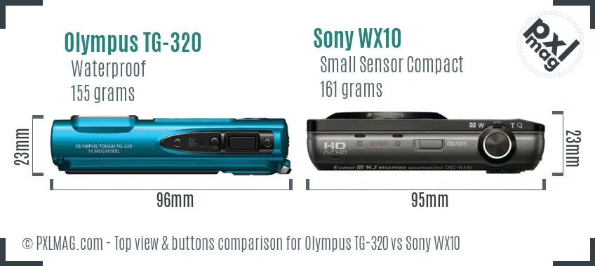 Olympus TG-320 vs Sony WX10 top view buttons comparison