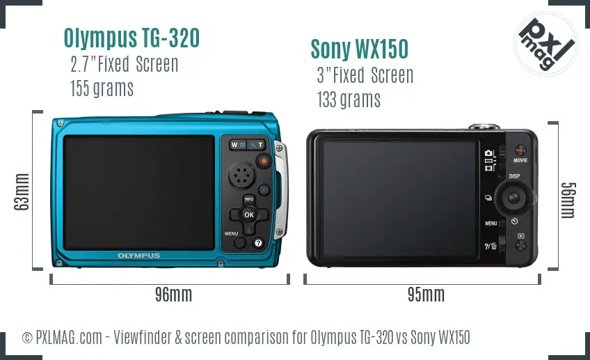 Olympus TG-320 vs Sony WX150 Screen and Viewfinder comparison