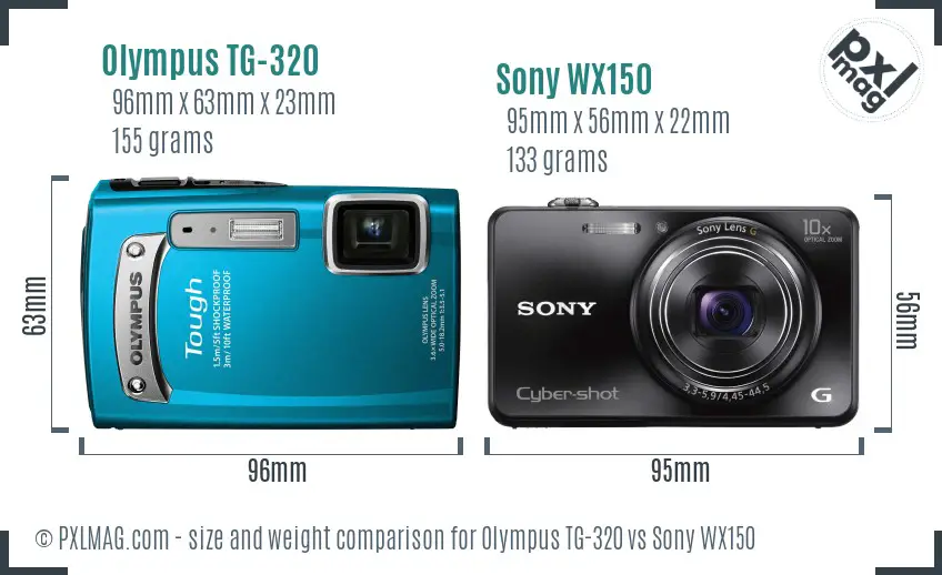 Olympus TG-320 vs Sony WX150 size comparison