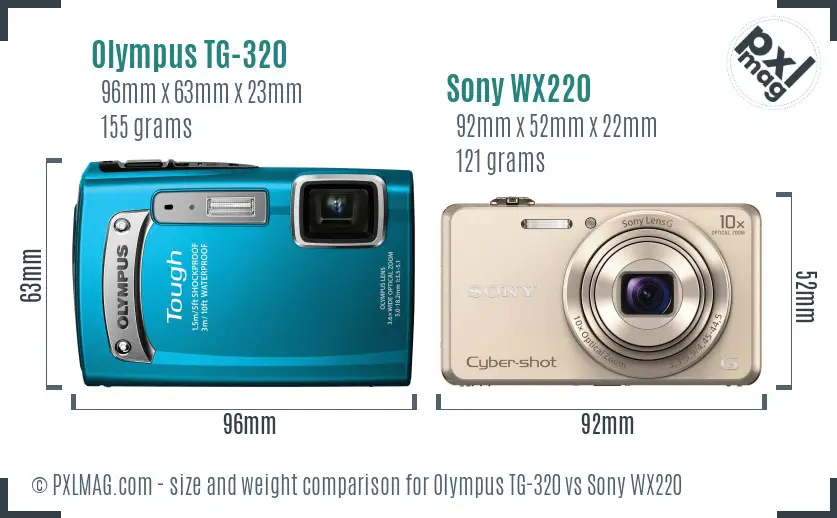 Olympus TG-320 vs Sony WX220 size comparison