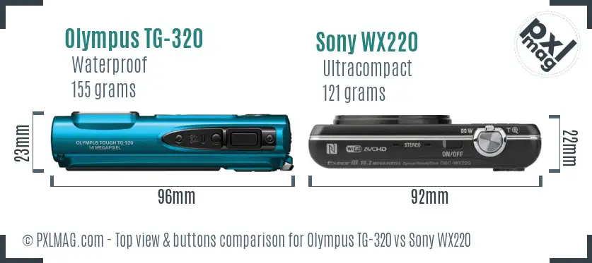 Olympus TG-320 vs Sony WX220 top view buttons comparison