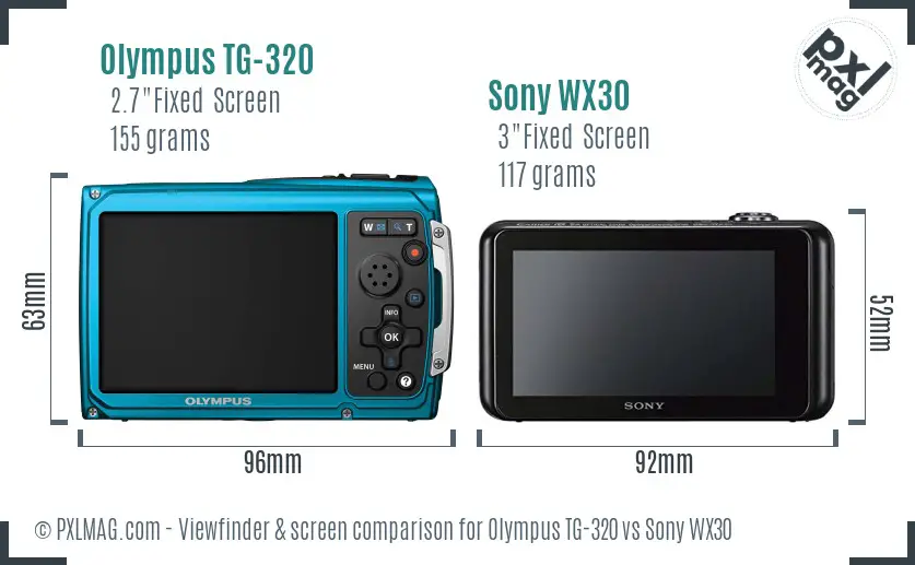 Olympus TG-320 vs Sony WX30 Screen and Viewfinder comparison