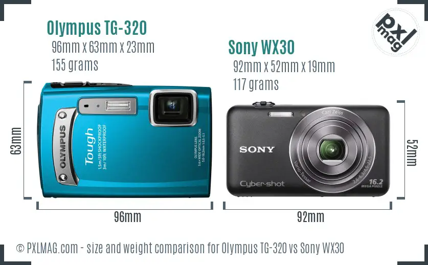 Olympus TG-320 vs Sony WX30 size comparison