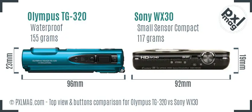 Olympus TG-320 vs Sony WX30 top view buttons comparison