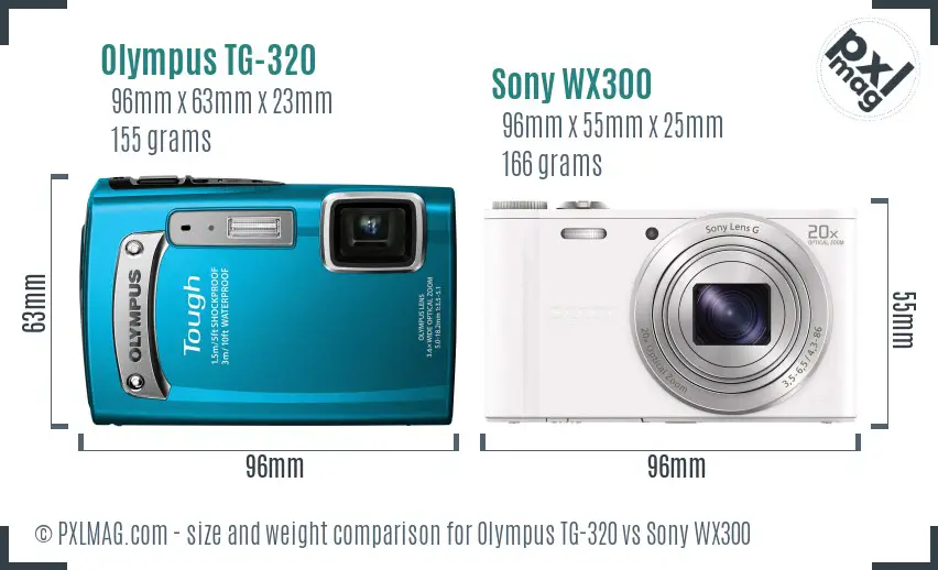 Olympus TG-320 vs Sony WX300 size comparison