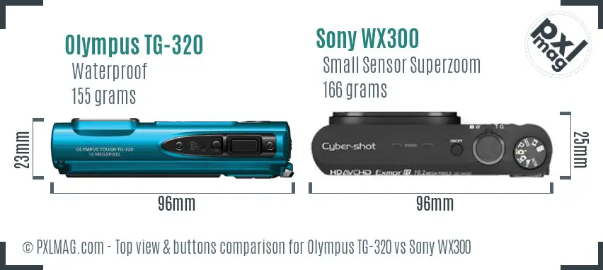 Olympus TG-320 vs Sony WX300 top view buttons comparison