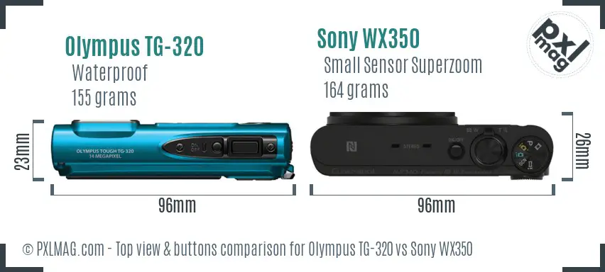 Olympus TG-320 vs Sony WX350 top view buttons comparison