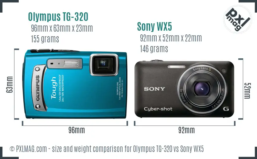 Olympus TG-320 vs Sony WX5 size comparison