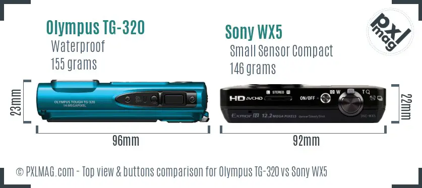 Olympus TG-320 vs Sony WX5 top view buttons comparison