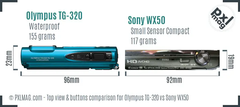 Olympus TG-320 vs Sony WX50 top view buttons comparison