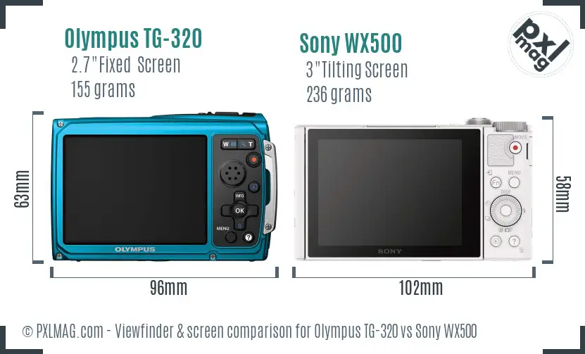 Olympus TG-320 vs Sony WX500 Screen and Viewfinder comparison