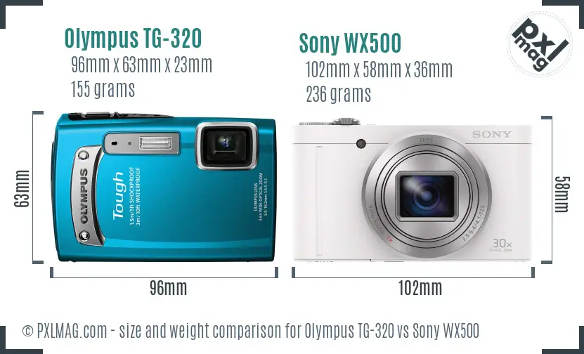 Olympus TG-320 vs Sony WX500 size comparison