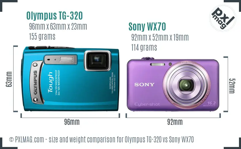 Olympus TG-320 vs Sony WX70 size comparison