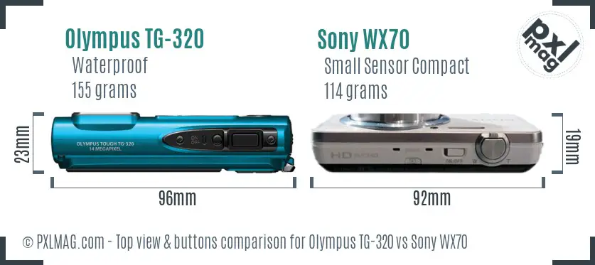 Olympus TG-320 vs Sony WX70 top view buttons comparison