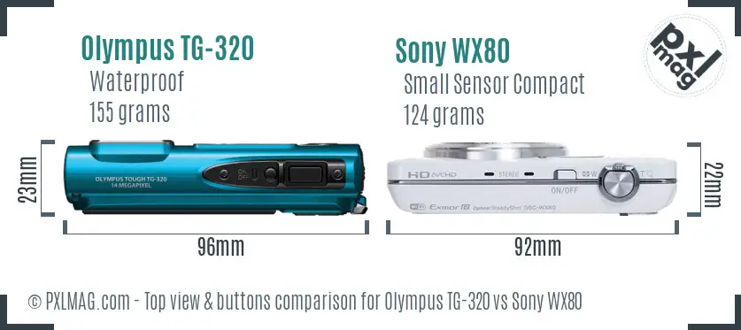 Olympus TG-320 vs Sony WX80 top view buttons comparison