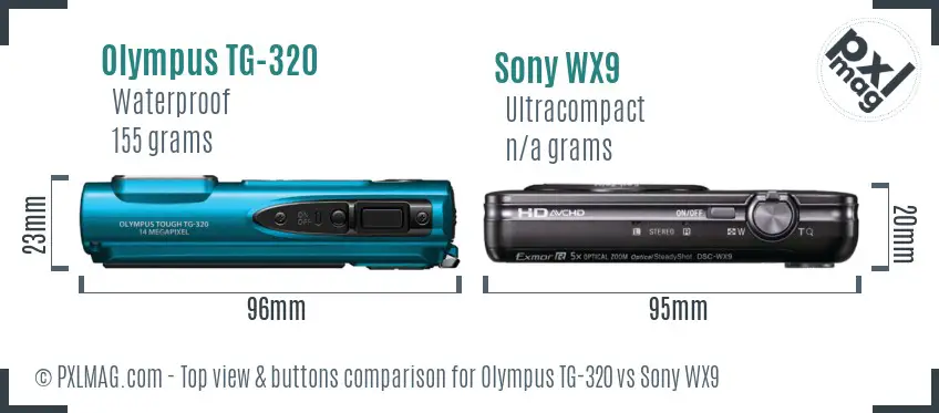 Olympus TG-320 vs Sony WX9 top view buttons comparison